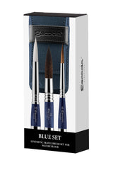 ESCODA Set 3 Pinceles Acuarela - Blue Set Viaje N.6,10,16 Redondo Punta Pelo Sintético Serie Prado Perla Último Estuche Tela Profesional Fabricado a Mano en España.
