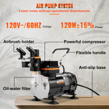 VEVOR Kit de Aerógrafo 120 W Kit Aerógrafo con Compresor 37 x 17 x 32 cm Kit de Aerografía Portátil con Mayor Presión, Excelente Compatibilidad y Certificado Alimentario FDA, Ampliamente Utilizado