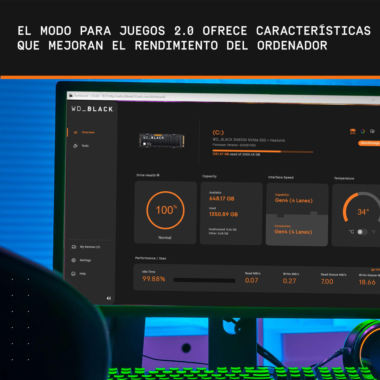 WD_BLACK SN850X NVMe SSD 8 TB M.2 2280 NVMe SSD con disipador de calor, Velocidades de lectura hasta 7200 MB/s, escritura 6600 MB/s, SSD para Juegos internos, PCIe Gen4, SSD de alto rendimento, Negro