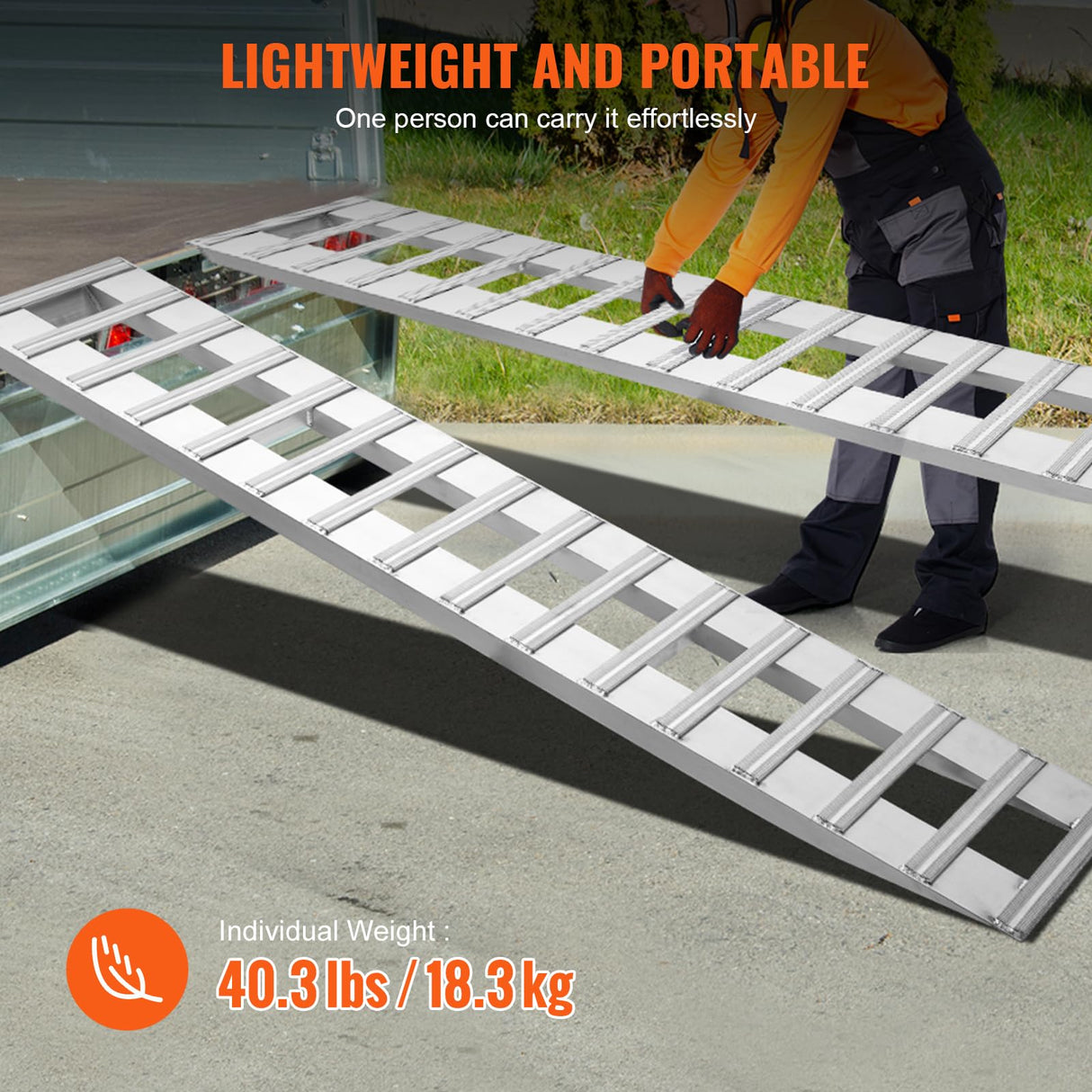 VEVOR Rampa de Carga de Aluminio 2 Piezas 240 x 38 cm Rampa de Acceso Capacidad de Carga de 2721,6 kg Ligera y Portátil para Motocicleta Todoterreno, Remolque, ATV, UTV, Tractor, Cortacésped