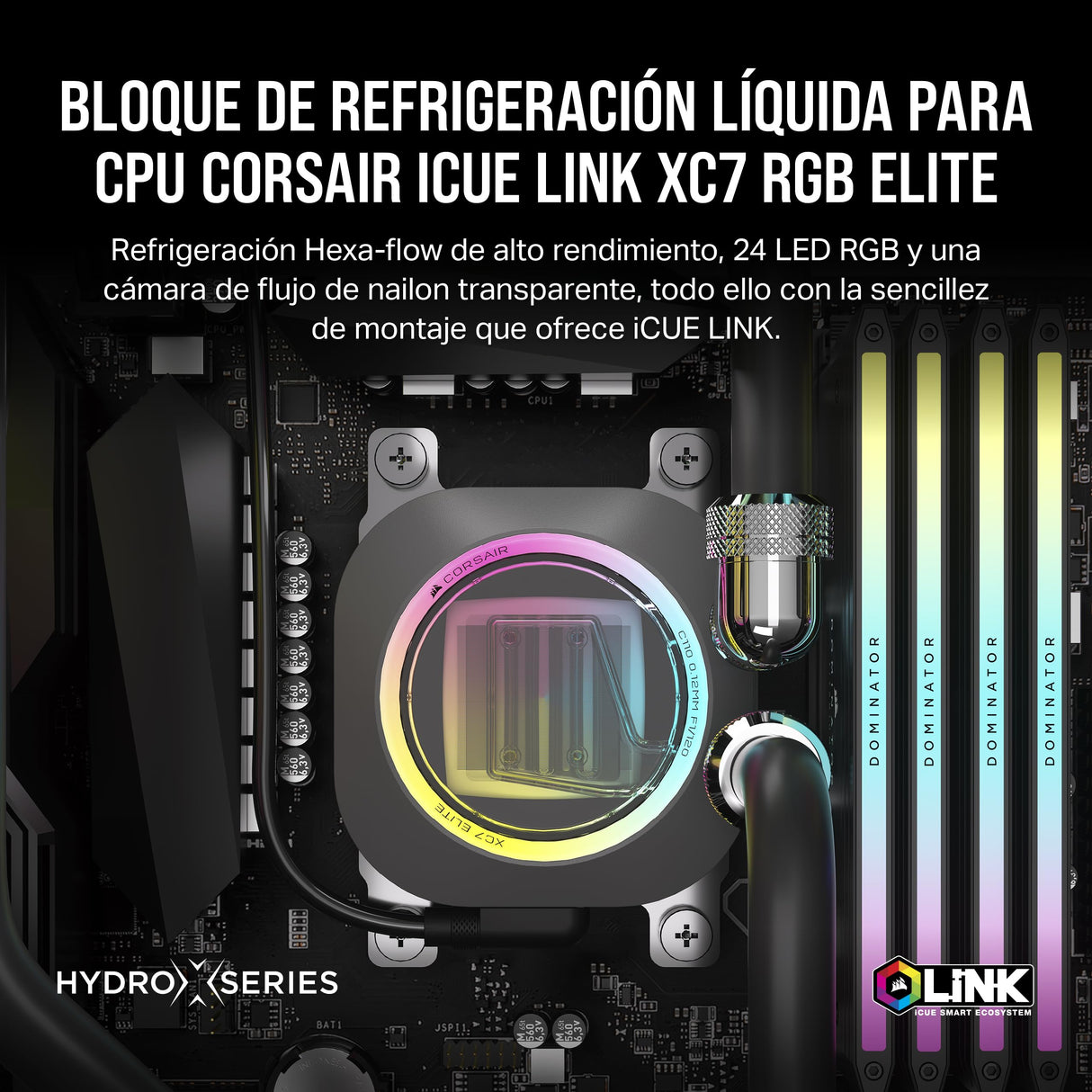 CORSAIR iCUE Link XC7 RGB Elite Bloque de Refrigeración para CPU - Cámara de Flujo Transparente – 24 LED RGB - Compatible con Intel LGA 1700, AMD AM5 y Versiones anteriores - Gris Sigiloso