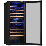 Exquisit® Vinoteca para 78 Botellas, 194L, Negro, Clase G, Doble Zona de Temperatura 5-20°C, Control Digital, Puerta de Cristal Reversible, Iluminación LED, 9 Estantes, Medidas (128,5 x 49 x 57,5 cm)