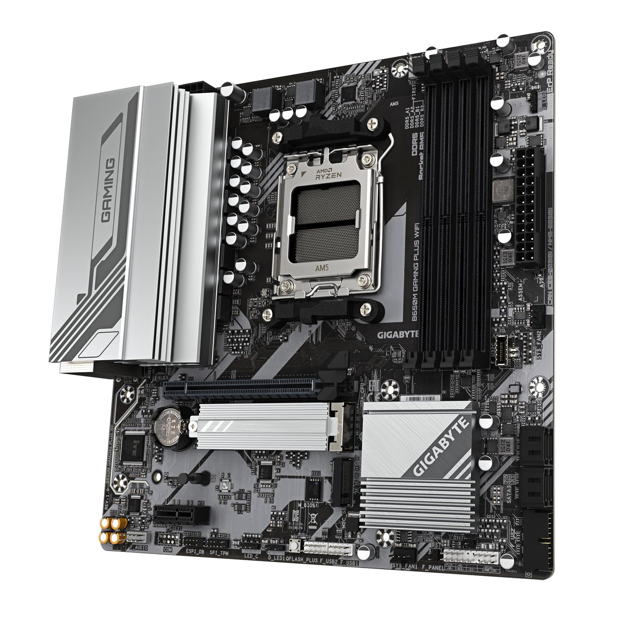 GIGABYTE B650M Gaming Plus WiFi Placa Base - Procesadores AMD Ryzen 9000, VRM de 5+2+2 Fases, hasta 8000 MHz DDR5, 2xPCIe 4.0 M.2, LAN 2.5GbE, WiFi 6E, USB 3.2 Gen 1