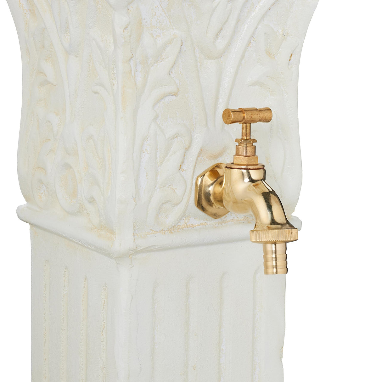 Relaxdays Fuente de Pie Antigua, con Grifo y Lavabo, 93x47x38 cm, Bebedero de Jardín, Terraza, Aluminio Fundido, Blanco, Latón