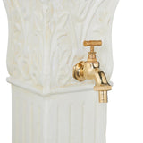 Relaxdays Fuente de Pie Antigua, con Grifo y Lavabo, 93x47x38 cm, Bebedero de Jardín, Terraza, Aluminio Fundido, Blanco, Latón