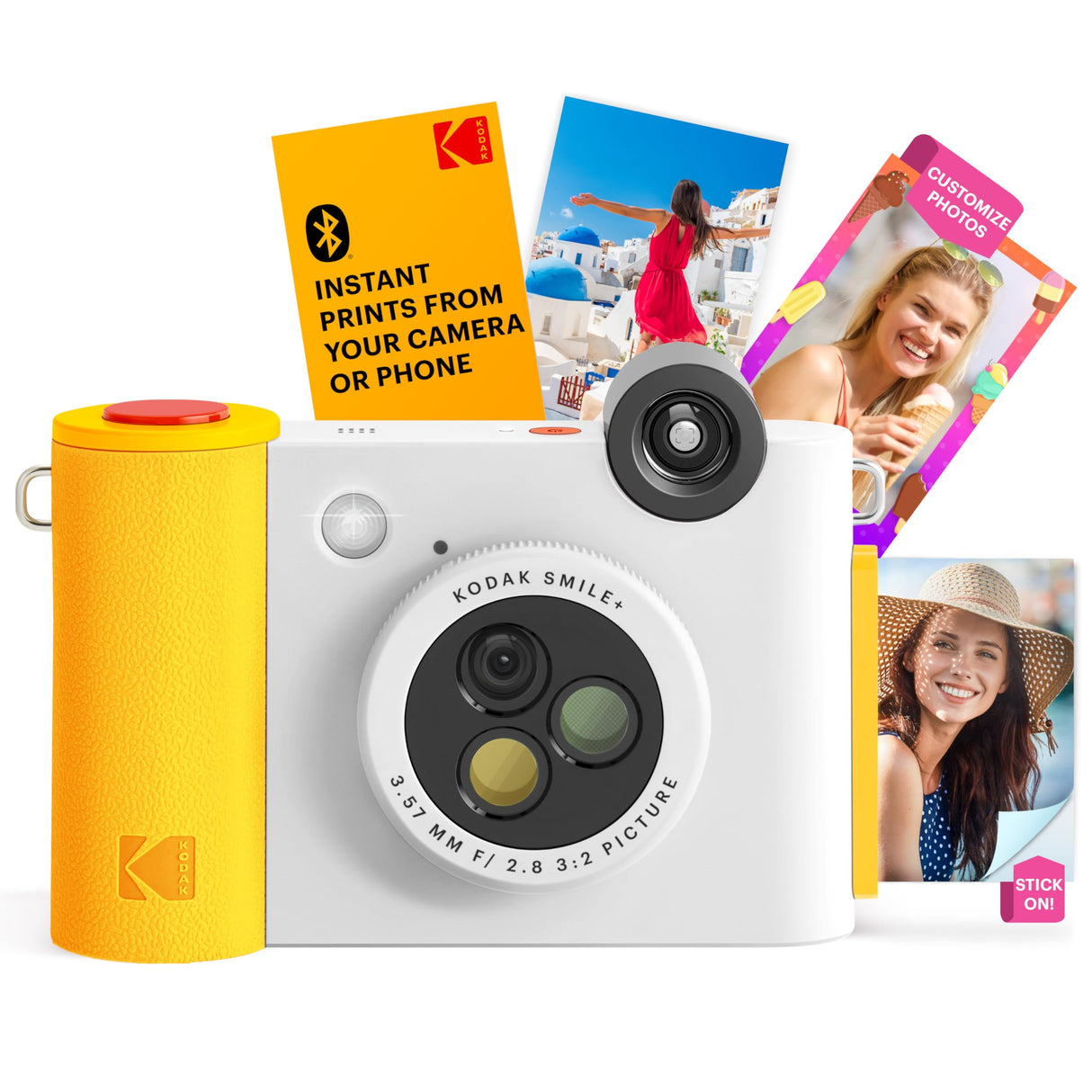 KODAK Smile+ Cámara Digital instantánea 2-en-1 y Impresora Bluetooth - 10MP, Lente giratoria con Efectos, Fotos Adhesivas Zink 2x3”, Imprime Desde App en Dispositivos Inteligentes - Blanco