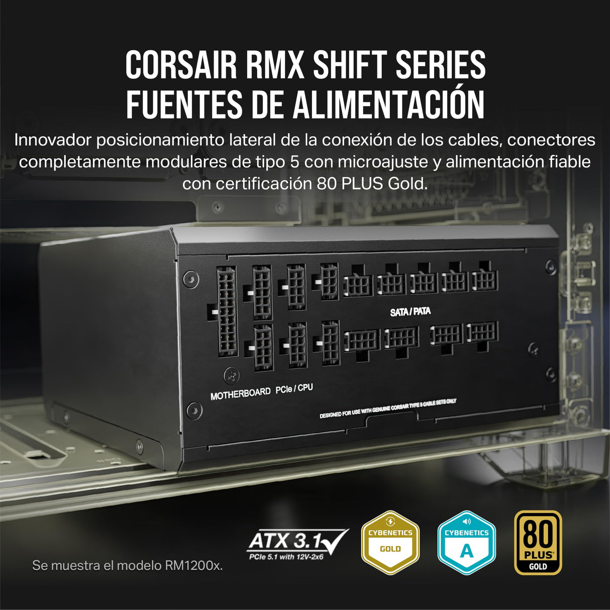 Corsair RM1000x SHIFT Fuente de Alimentación Totalmente Modular – Compatible con ATX 3.1 y PCIe 5.1 – Modo Ventilador Cero RPM – Condensadores a 105°C – Eficiencia 80 PLUS Gold – Negro