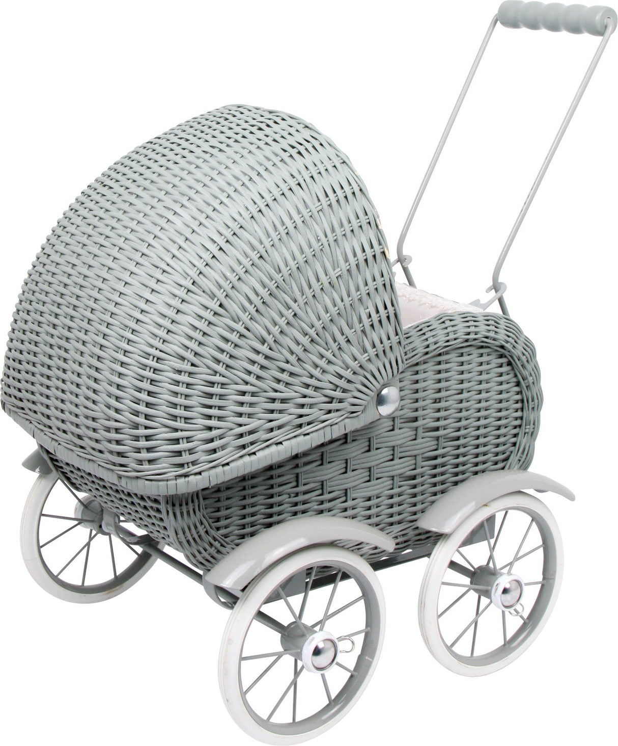 small foot 8771-Cochecito de bebé de Mimbre Ropa de Cama Blanca para Mayores de 3 años Cochecito de muñecas, Color Gris, 513252 cm (8771)