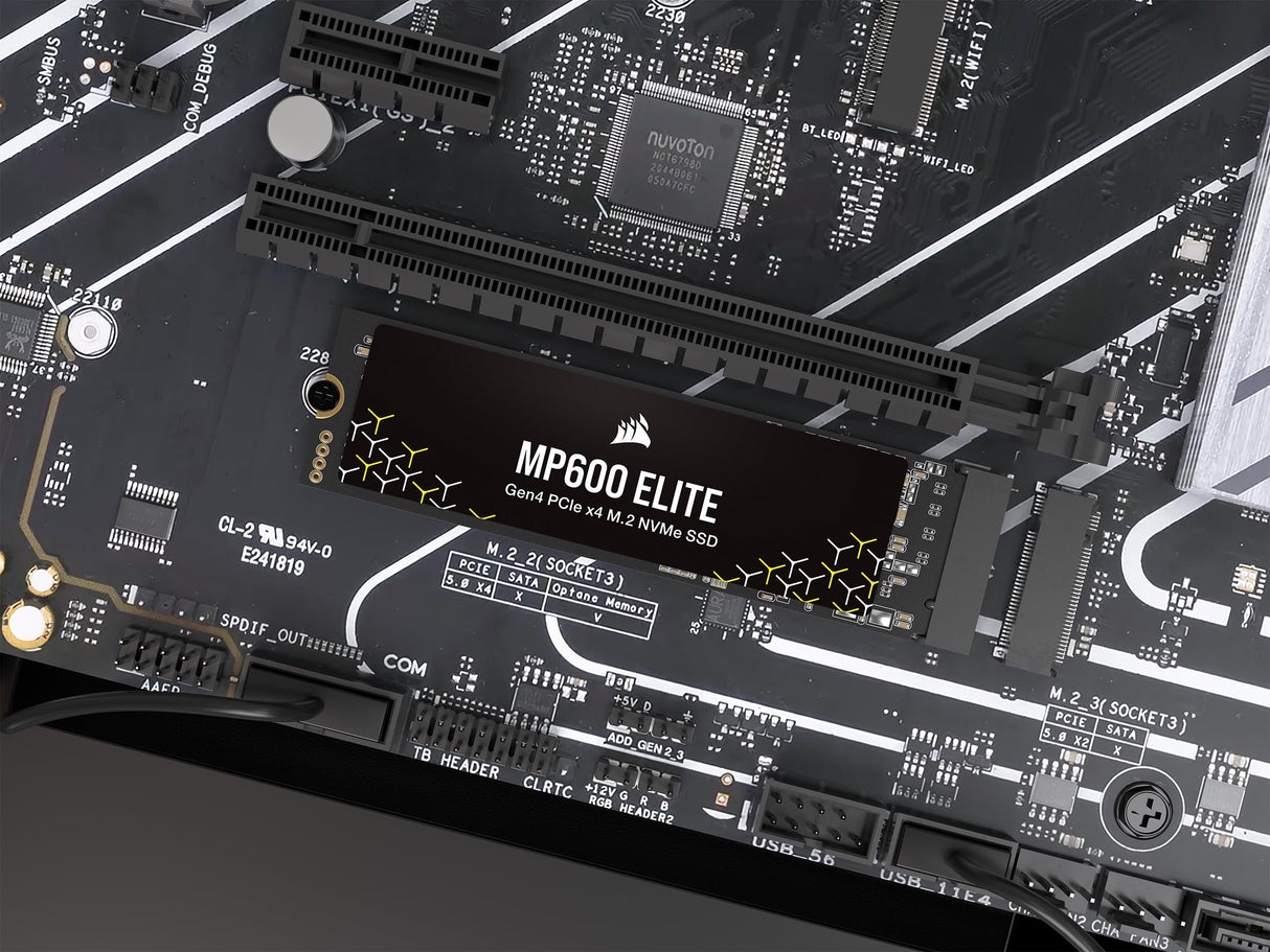 Corsair MP600 Elite SSD NVMe M.2 PCIe Gen4 x4 de 2 TB - M.2 2280 - Lectura Secuencial de hasta 7.000 MB/s - NAND 3D TLC de Alta Densidad - Negro