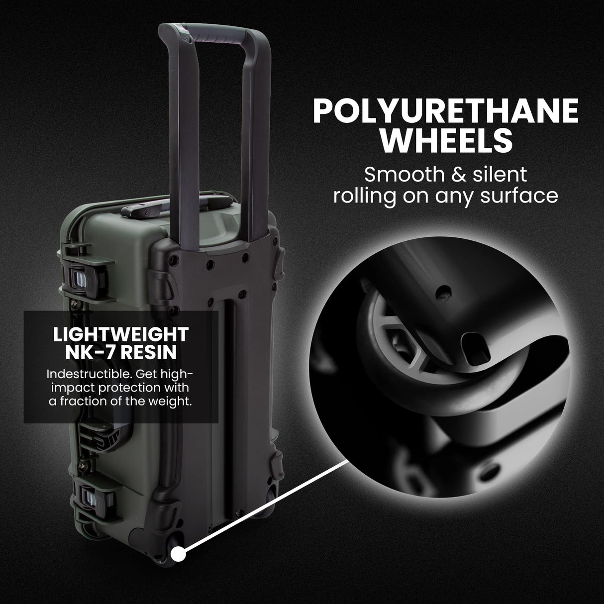 Nanuk Wheeled Series 935 - Funda Protectora Ligera de Resina NK-7 Impermeable para cámara DSLR, 3 Lentes, Flash, Color Verde Oliva