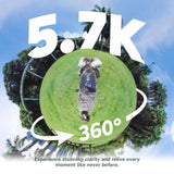 AKASO 360 Cámara de acción 360 Kit de Creadores, con 64GB Tarjeta de Memoria Sensor de 1/2", 5.7K 360, Fotos 72MP, Pantalla táctil de 2.29", Cámara Deportiva 360, Palo Selfie Invisible