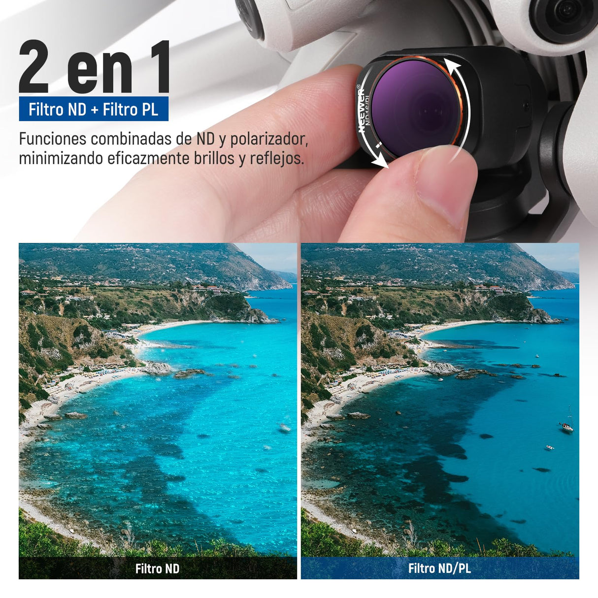 NEEWER ND & CPL & Filtro de Efecto Conjunto Compatible con DJI Mini 4 Pro, 16 Pack HD ND16 ND32 ND64 ND128 ND256 ND512 ND1000 ND16/PL ND32/PL ND64/PL ND128/PL ND256/PL UV CPL LPR, Difusión Negra 1/4