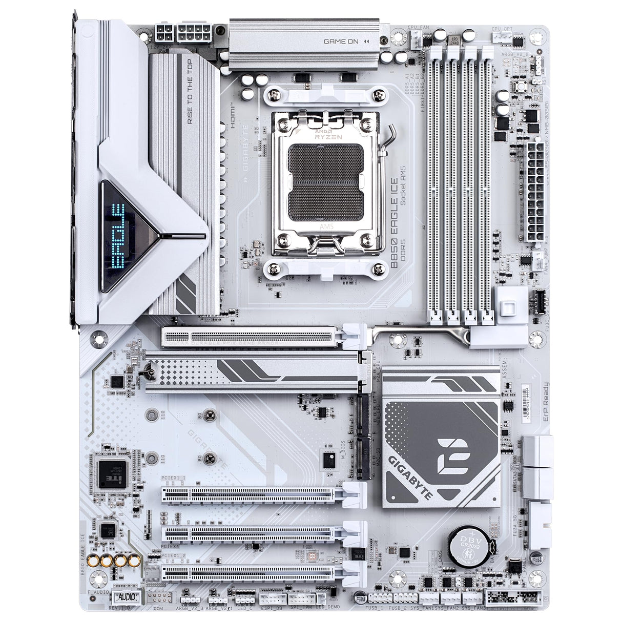 GIGABYTE B850 Eagle Ice Placa Base – Procesadores AMD Ryzen Serie 9000, VRM Digital de 8+2+2 Fases, hasta 8200 MHz DDR5 (O.C), 1 x M.2 PCIe 5.0 + 2 x M.2 PCIe 4.0, LAN 2.5 GbE, USB 3.2 Gen 2