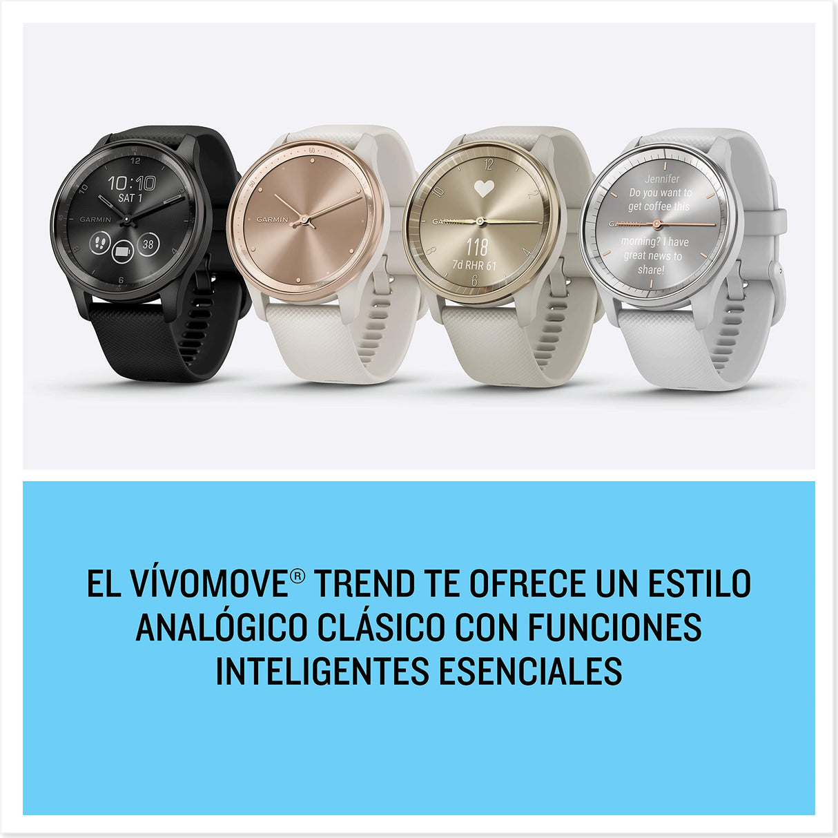 Garmin Vivomove Trend, Elegante Smartwatch Híbrido de 40 mm con Sofisticado Aspecto Analógico, Bisel de Acero Inoxidable y Funciones Inteligentes, Rose Gold Beige