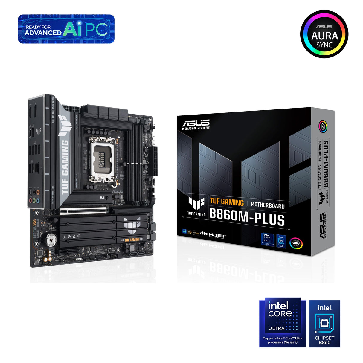 ASUS TUF Gaming B860M-PLUS, Placa Base Intel mATX, 12+1+2+1 etapas de alimentación DrMOS 80A, DDR5, PCIe 5.0, 3 Ranuras M.2, Realtek 2.5Gb Ethernet, DisplayPort, HDMI, USB 20Gbps Tipo-C