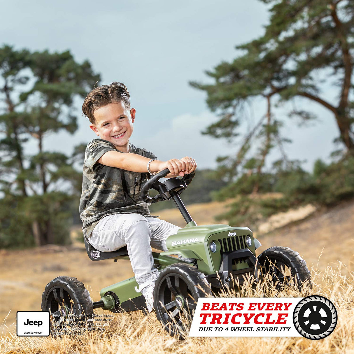 Berg Pedal-Gokart Buzzy Jeep Sahara | Vehículo Infantil, Coche a Pedales, Seguridad y Estabilidad, Juguete para niños Adecuado para niños de 2 a 5 años, Verde