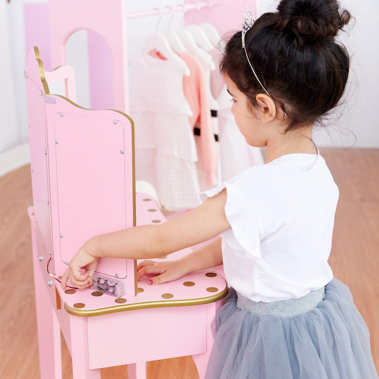Teamson Kids Imitacion Tocador Espejo Y Luz LED para Niños Rosa/Oro-Rosa TD-11670LL