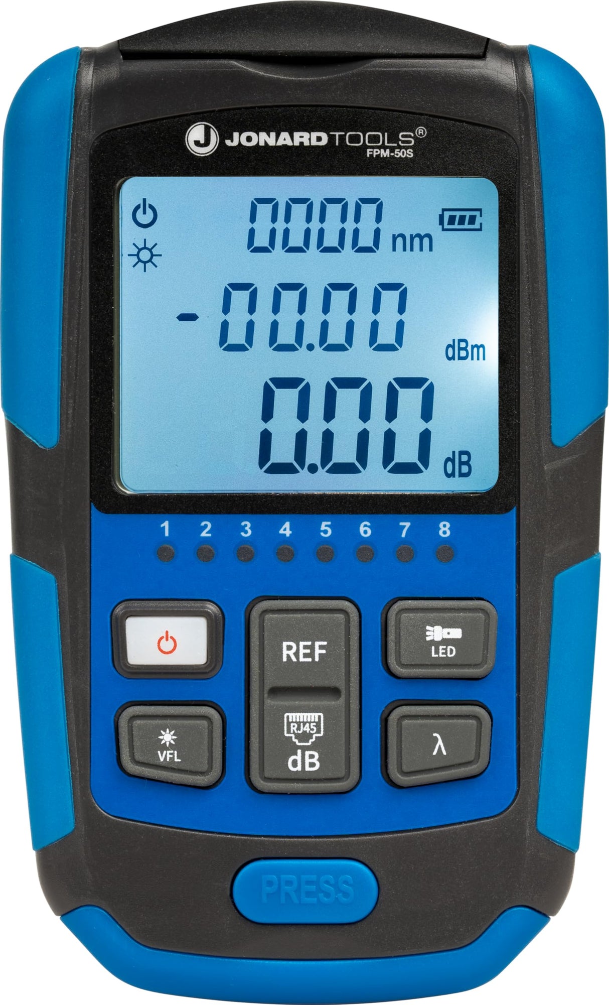 Jonard Tools FPM-50S Mini medidor de potencia óptica, herramienta 3 en 1, OPM (-50 a +26dBm), VFL, probador de red RJ45, rango de 800-1650 nm, adaptadores FC y LC