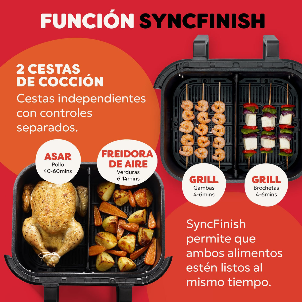 Freidora de aire Instant Pot Versazone Dual – Negra, gran capacidad (8,5 L), ideal para familias – Cesta doble con separador, 8 funciones en 1: deshidratar, grill, hornear, asar, recalentar