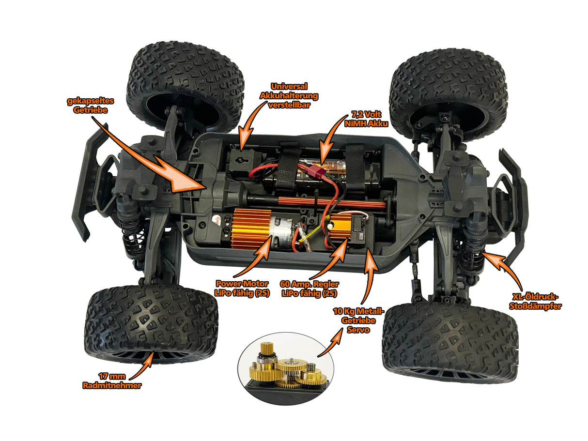 DF Models Z-10 Competition Truggy BR Brushed RTR (L x A x A 50 x 36 x 23 cm, Aprox. 3600 g, Escala 1:10XL, hasta 40 km/h, a Partir de 14 años, Incluye batería y Cable de Carga USB, Coche teledirigido