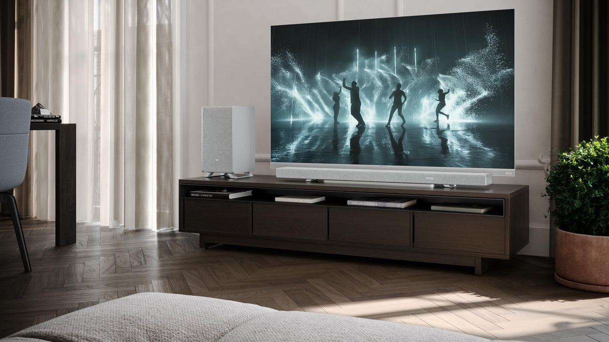 SHARP HT-SBW55121SL Soundbar 5.1.2 Dolby Atmos/DTS:X con subwoofer inalámbrico para un Sonido Envolvente 3D, Potencia máxima de 650W. Compatibles con Altavoces Traseros HT-SPR52021(SL)