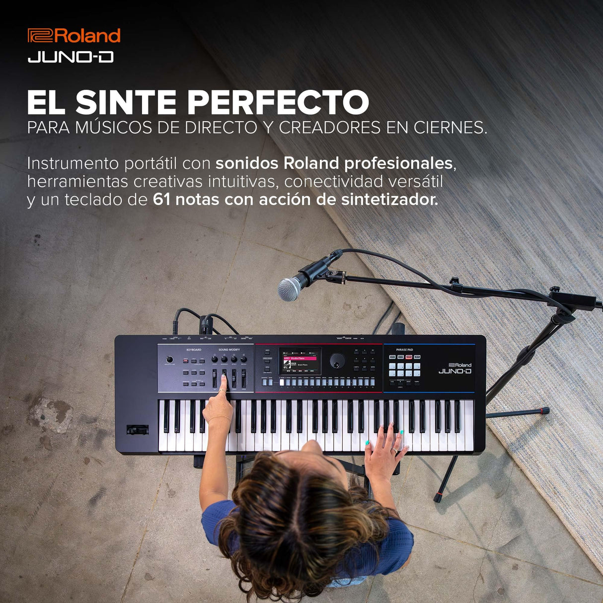 Sintetizador Roland JUNO-D6 | Teclado de 61 notas con acción de sintetizador | Generador ZEN-Core con más de 3.800 sonidos integrados | Intuitivas herramientas creativas | Interfaz de audio/MIDI USB-C