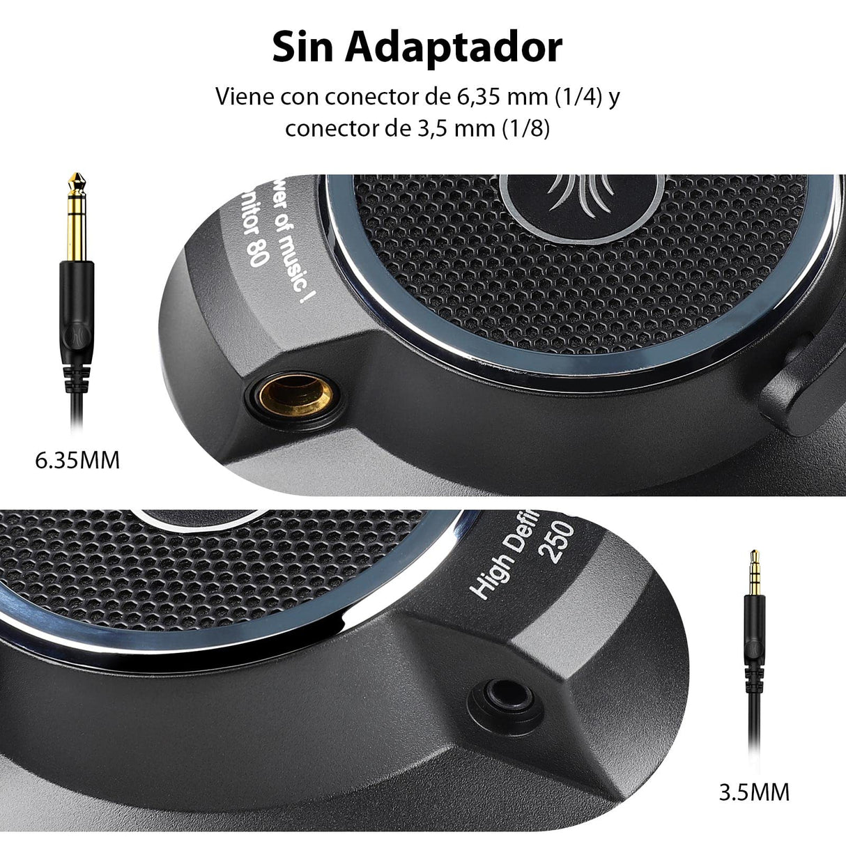 OneOdio Monitor 80-Auriculares Profesionales de Estudio Abiertos de 250 Ω, Cascos Hi-Res con Cable Desmontable (3,5 mm / 6,35 mm), Audífonos para Mezclar Masterizar Editar, Almohadillas de Terciopelo