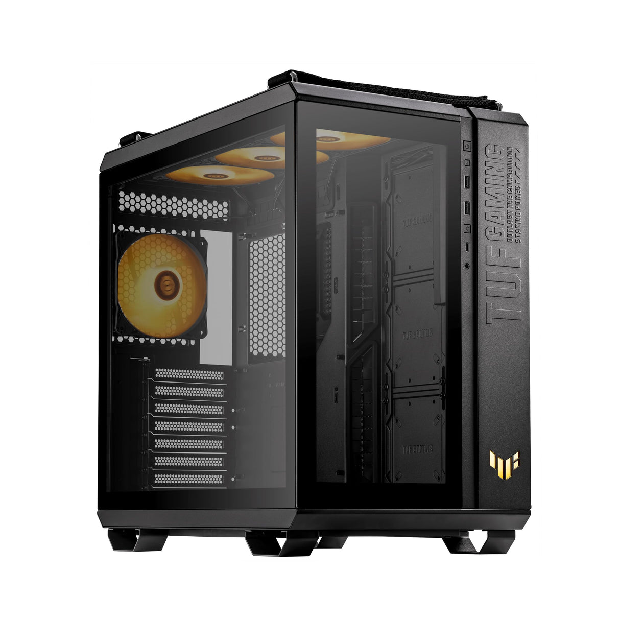ASUS TUF Gaming GT502 Plus Black - Chasis Gaming ATX (diseño de Doble cámara, Zonas de refrigeración Independientes, Paneles Laterales sin Herramientas, USB 3.2 Gen 2 Tipo-C, Ventiladores ARGB)