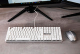 CHERRY KC 200 MX, Teclado Mecánico de Oficina con Placa de Metal Anodizado, Distribución de Teclado Alemán (QWERTZ), con Cable, Switches MX2A SILENT RED, Blanco/Plateado