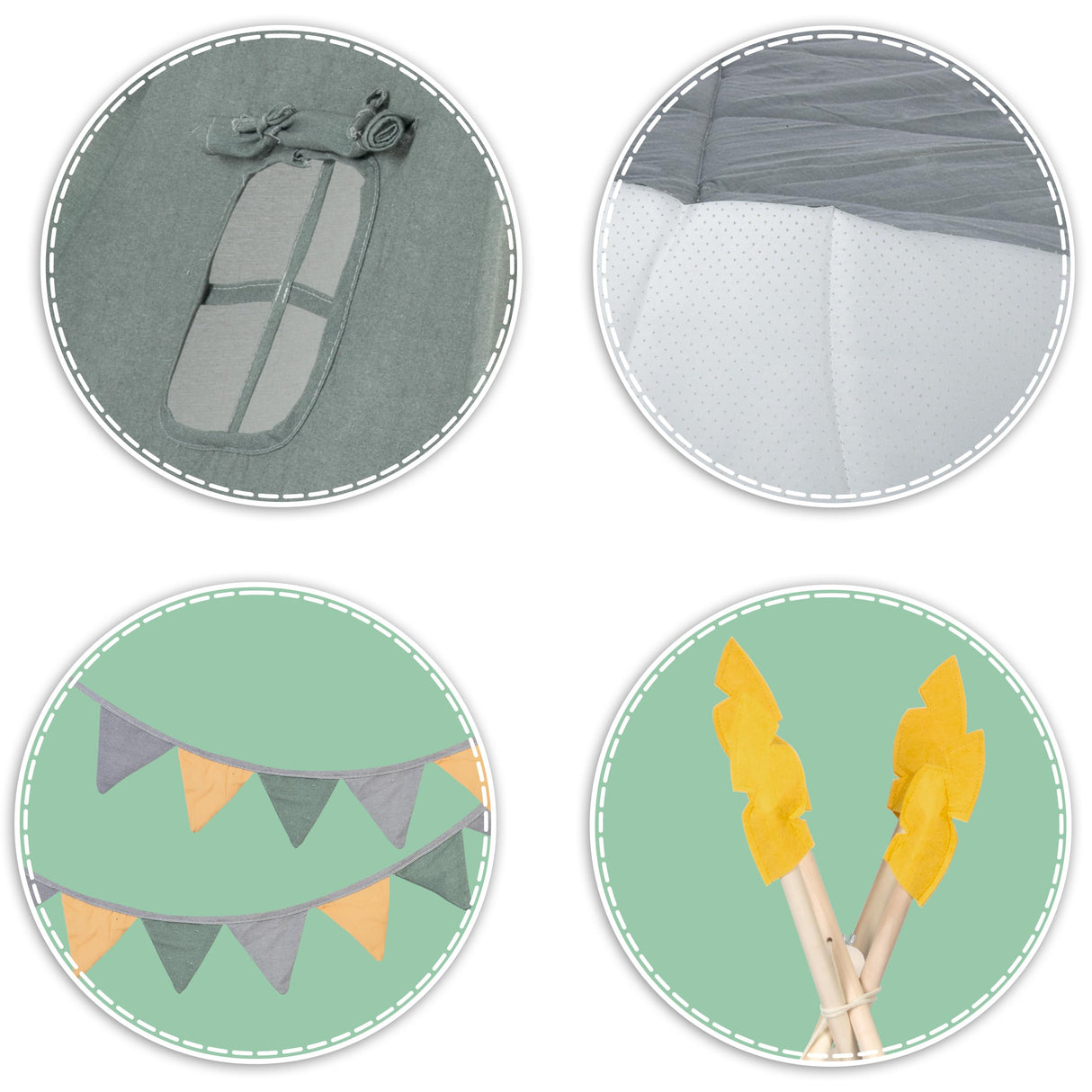 Nukido, Tienda Infantil Tipi Teepee Verde con Guirnalda, Almohadas, estabilizador Grande
