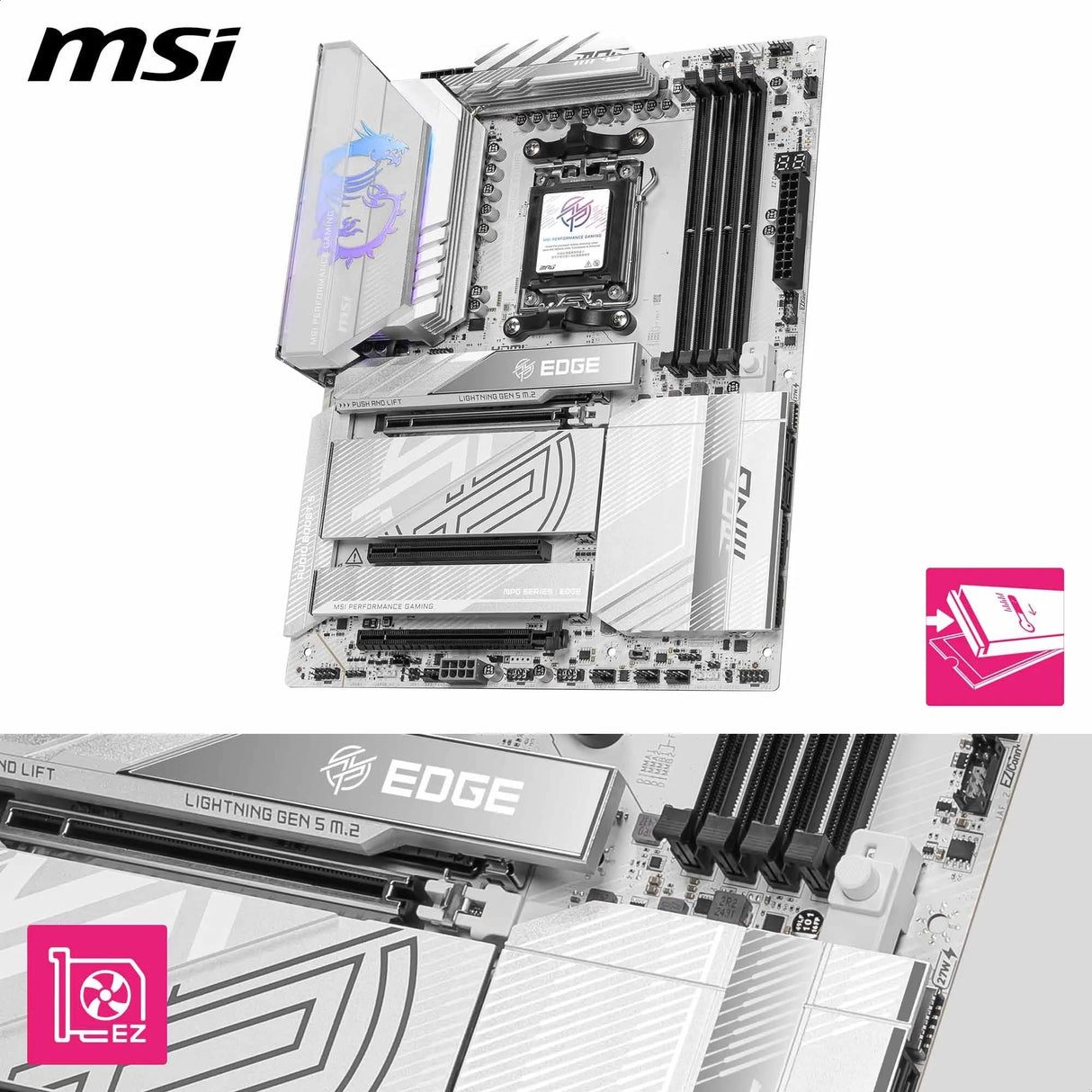 MSI MPG X870E Edge TI - Placa Base WiFi, ATX, Compatible con procesadores AMD Ryzen 9000/8000/7000, AM5-80A SPS VRM, DDR5 Memory Boost 8400+MT/s (OC), PCIe 5.0 x16, M.2 Gen5, Wi-Fi 7, 5G LAN