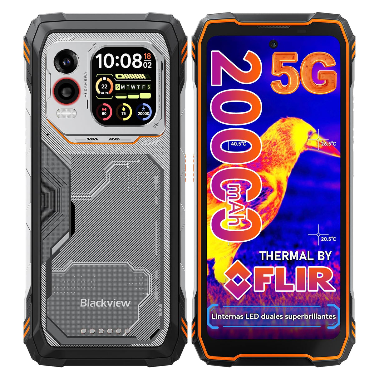 Blackview Xplore 1 Pro 5G Imágenes Térmicas Movil Resistente, Batería 20000mAh, 36GB+256GB/2TB TF, Android 15 Movil Irrompible, Dimensity 7050, 6.78" 120Hz 2.4K, 64MP+50MP, IP68/IP69K/OTG/NFC/GPS