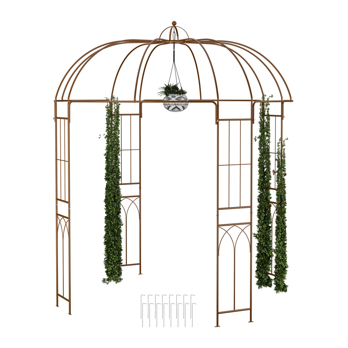Relaxdays Arco Jardín Metal, 269x211x211 cm, Soporte Enredaderas y Rosas, Plantas Trepadoras, Tutor con Ganchos, Bronce, Acero
