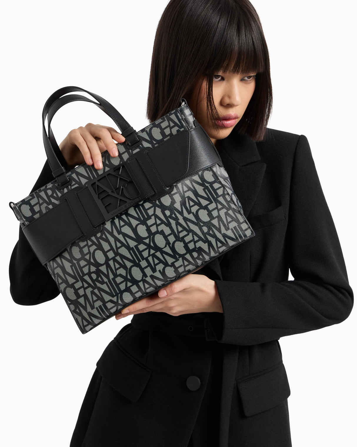 Armani Exchange Bolso Grande con Logotipo de Satchel Tote Bag, Big Mujeres, Beige/Black, Einheitsgröße