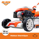 RURIS - Cortacésped térmico RX200S, 2,7 CV, 42 cm, Bolsa 45L, 3 en 1: Recogida, eyección Trasera, Mulching, chasis Acero, Altura Ajustable 25-75 mm, Naranja