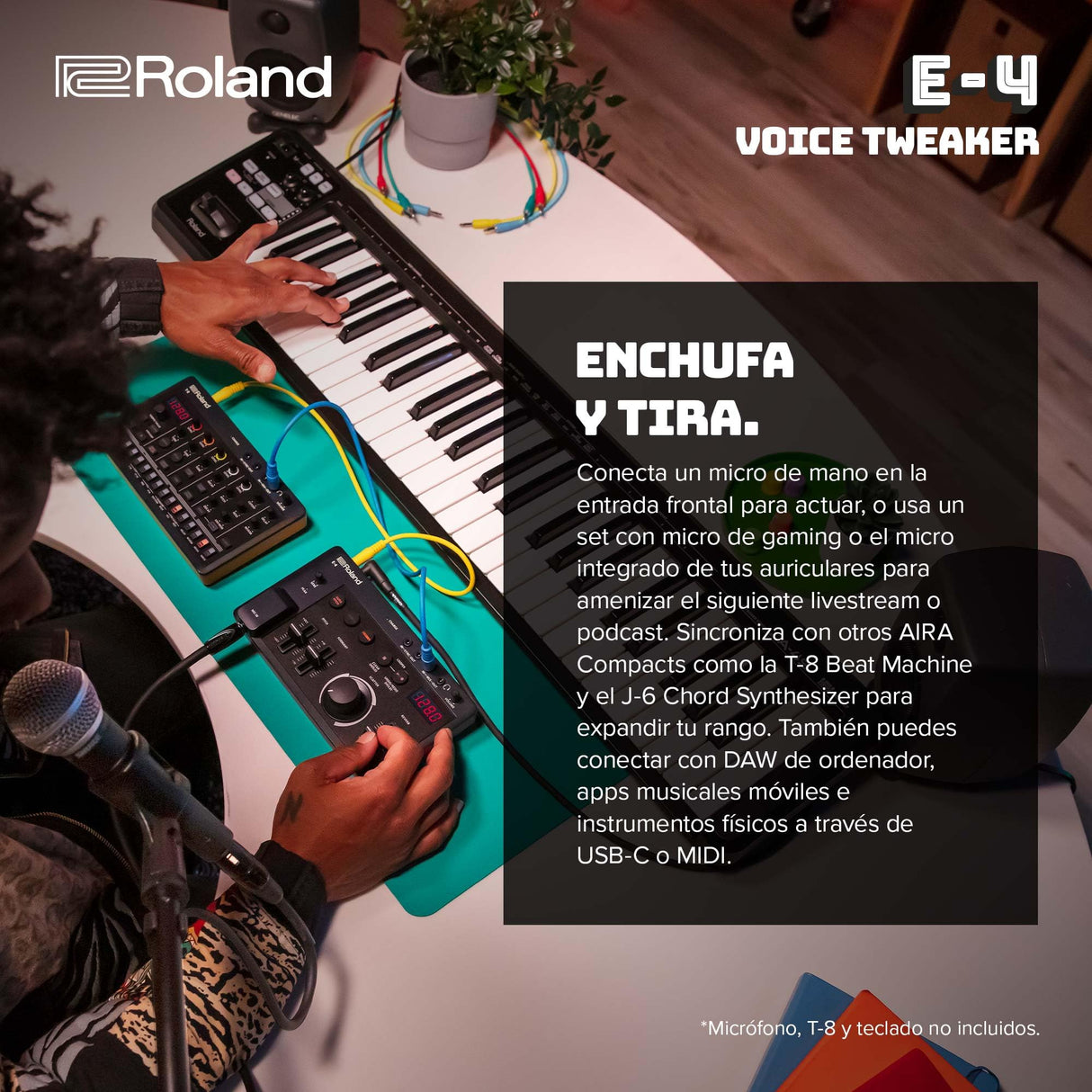 Roland AIRA Compact E-4 Voice Tweaker | Herramienta de transformación vocal con efectos avanzados | Looper de 24 segundos | Filtro corte bajo | Batería inalámbrica para 3,5 horas | Ligero y portátil