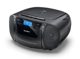 Karcher Radio CD portátil RR 5045 (boombox con reproductor de CD, casete, radio FM, funcionamiento en red, USB y entrada auxiliar) negra