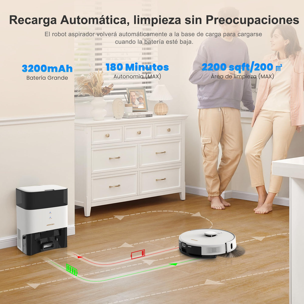 AIRROBO GT21 Robot Aspirador y Fregasuelos con Mopa: Robot-Aspirador Navegación láser | 3.5L Base de Autovaciado | Inteligencia Artificial | Evita Objetos | 180 min Autonomía | Control App/WiFi