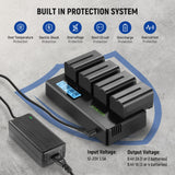 NEEWER 4pcs NP-F750 7.4V 5600mAh Batería de Repuesto con Cargador de 4 Canales y Adaptador de Corriente, Compatible con NP-F550/750/770/970 FM500H QM71D QM91D, Monitores de Campo, Luces de Video