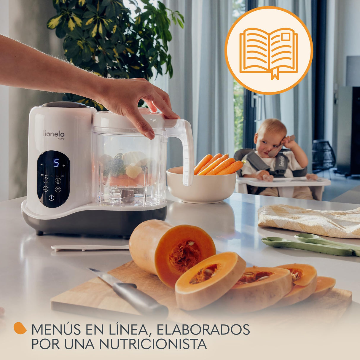 LIONELO BABYMENU Procesador de Alimentos para Bebés Multifuncional 300 4 Programas Cocer al Vapor, Batir Calentar Descongelar, Recetas Online