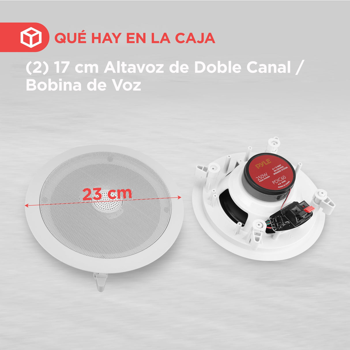 Pyle Altavoces empotrables, Pared, Techo, 8”, 250W, Dos vias, Estereo, Amplificador de 4 Canales, Rejillas Redondas/cuadradas Intercambiables