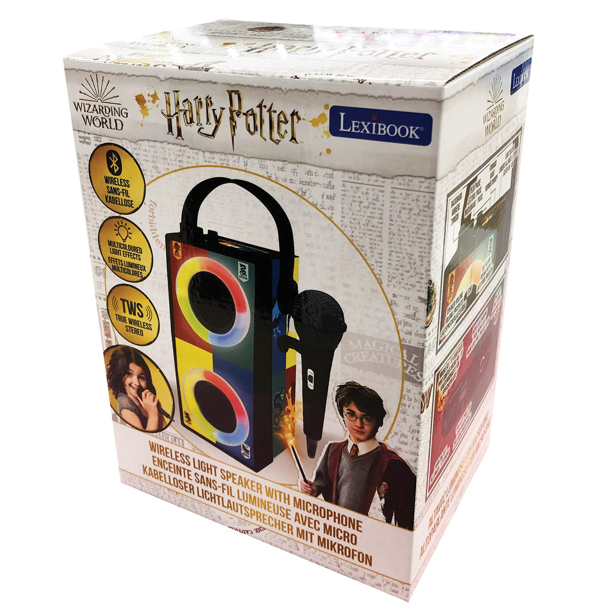 LEXIBOOK, Harry Potter, Altavoz Luminoso Bluetooth portátil con micrófono, Efectos de luz, Karaoke, Inalámbrico, USB, Tarjeta SD, Batería Recargable, BTP180HPZ