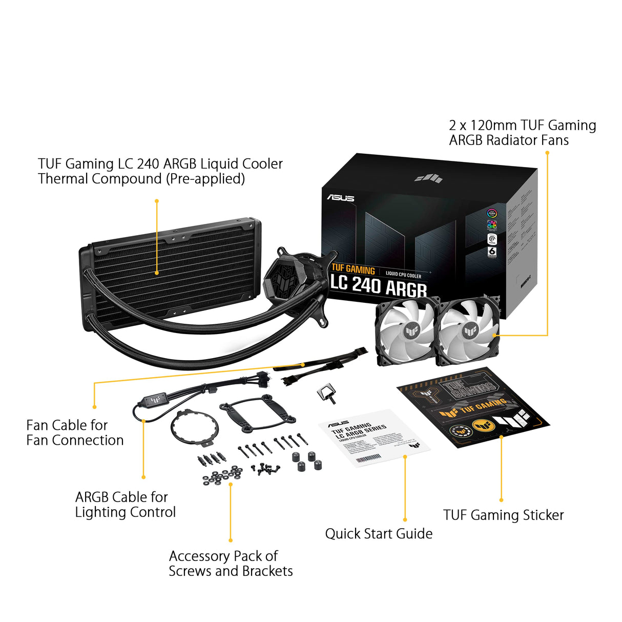 TUF Gaming LC 240 ARGB - Sistema de refrigeración líquida todo en uno con Aura Sync y dos ventiladores de radiador TUF ARGB de 120 mm