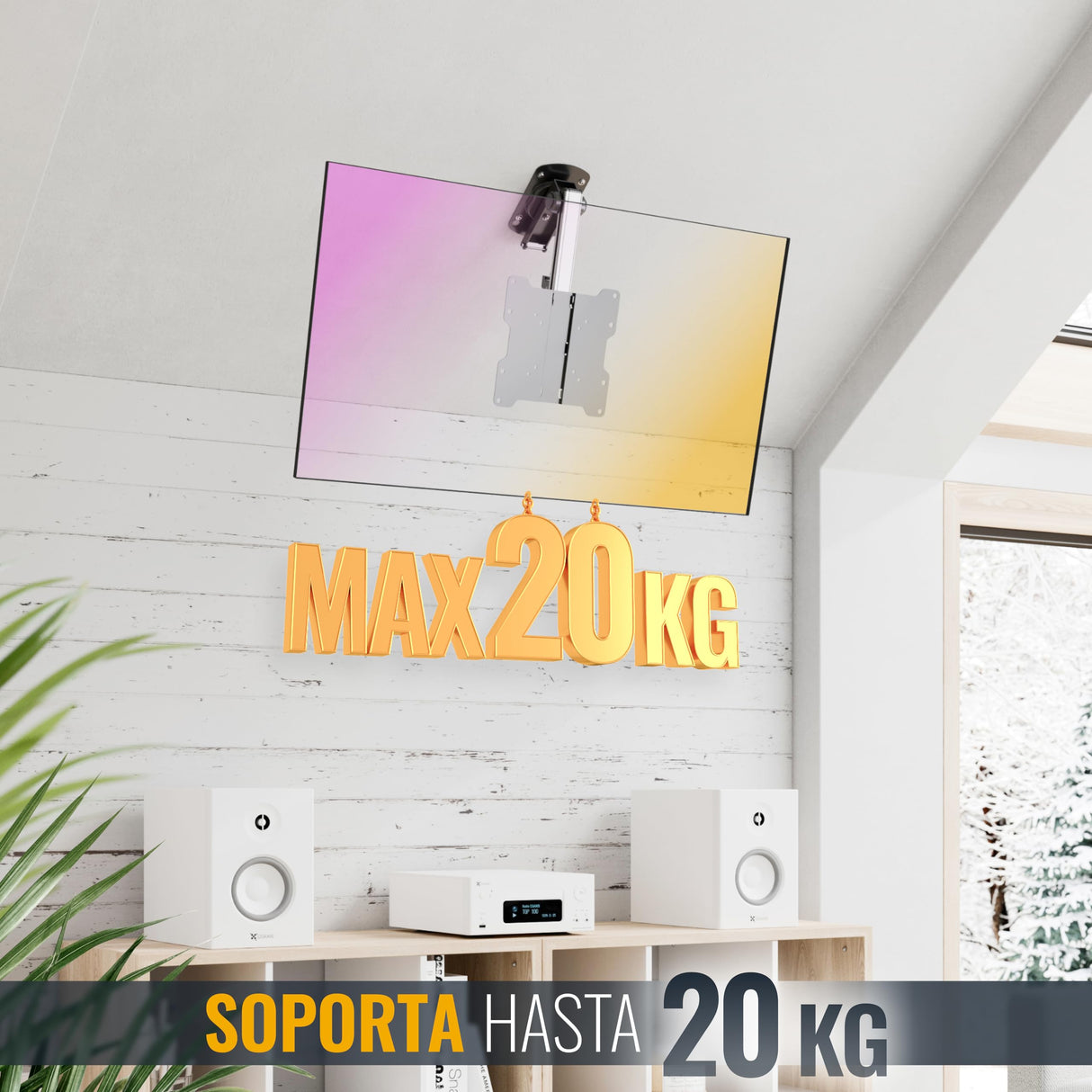RICOO Soporte TV Techo Giratorio Plegable Televisión 13-33" (33-84cm) D0122 Brazo Universal Televisor LED/LCD/Curvo VESA 75x75-200x200 Negro