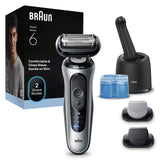 Braun Afeitadora Eléctrica Hombre Series 6, Máquina De Afeitar En Seco Y En Mojado, 2 Modos De Afeitado, 60 Min De Uso, +2 Accesorios De Rasurado, Centro De Limpieza,Estuche De Viaje, 62-S7650CC,Plata