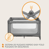 lionelo Jasmin Easy FoldCuna de Viaje para Niños de hasta 15 kg de 0 a 36 Meses Colchón de Espuma T25, 2 Niveles de Altura, Easy Fold, Entrada Lateral, Ruedas (Grey Stone)