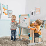 Smoby- Pupitre de Madera 2-en1, Escritorio o Pizarra Infantil, Fácil Plegado sin Herramientas, Estructura Sólida, 80 Accesorios, Niños Niñas A Partir de 3 Años (7600420304)