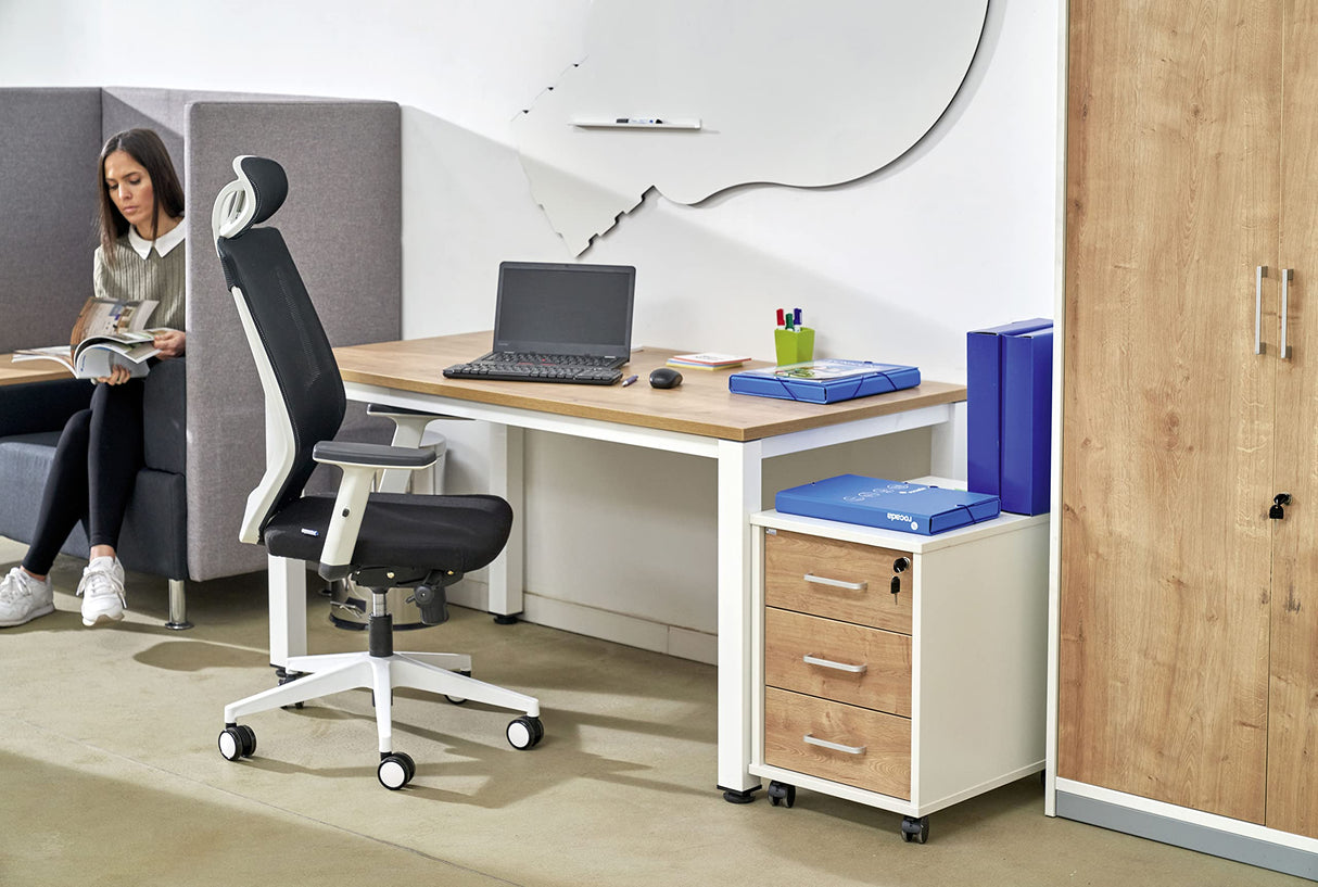 Rocada | Silla Oficina Ergonómica Regulación Lumbar | Silla con Ruedas, Reclinable y Cómoda | Tapizada con Malla y Tela Ignífuga | Color Negro