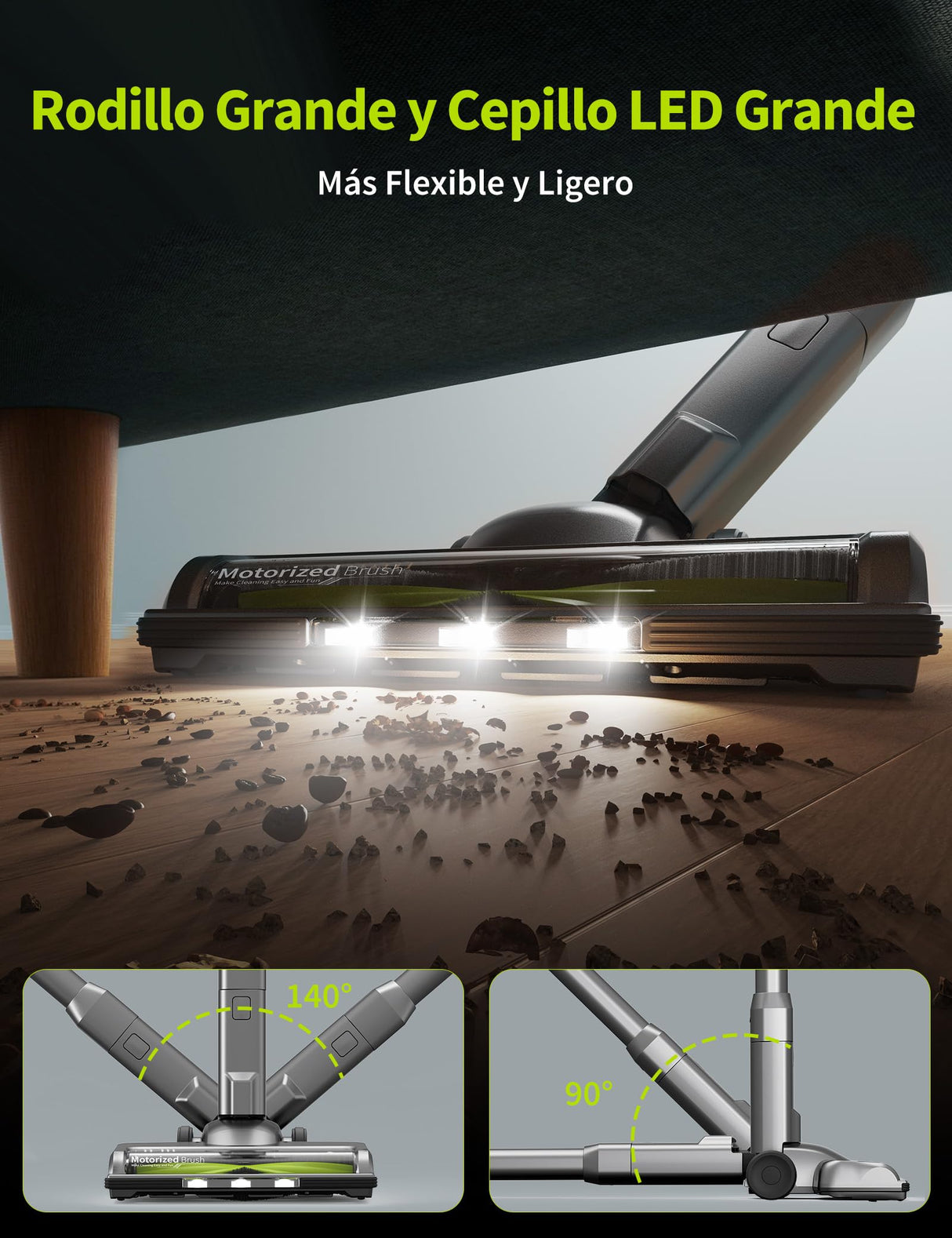 kalado Aspiradora Sin Cable, 26KPa Aspirador Escoba Inalámbrica con Pantalla LED, Batería Extraíble, 40 Minutos de Duración, Aspiradoras para Mascotas con Cepillo LED