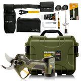 Alpen Wildhorn 32 - Kit de poda electrónica con batería de iones de litio inalámbrica, 12 horas de autonomía, 3 baterías, carga simultánea de 3 vías, cabezal de corte Felco fabricado en Suiza, estuche